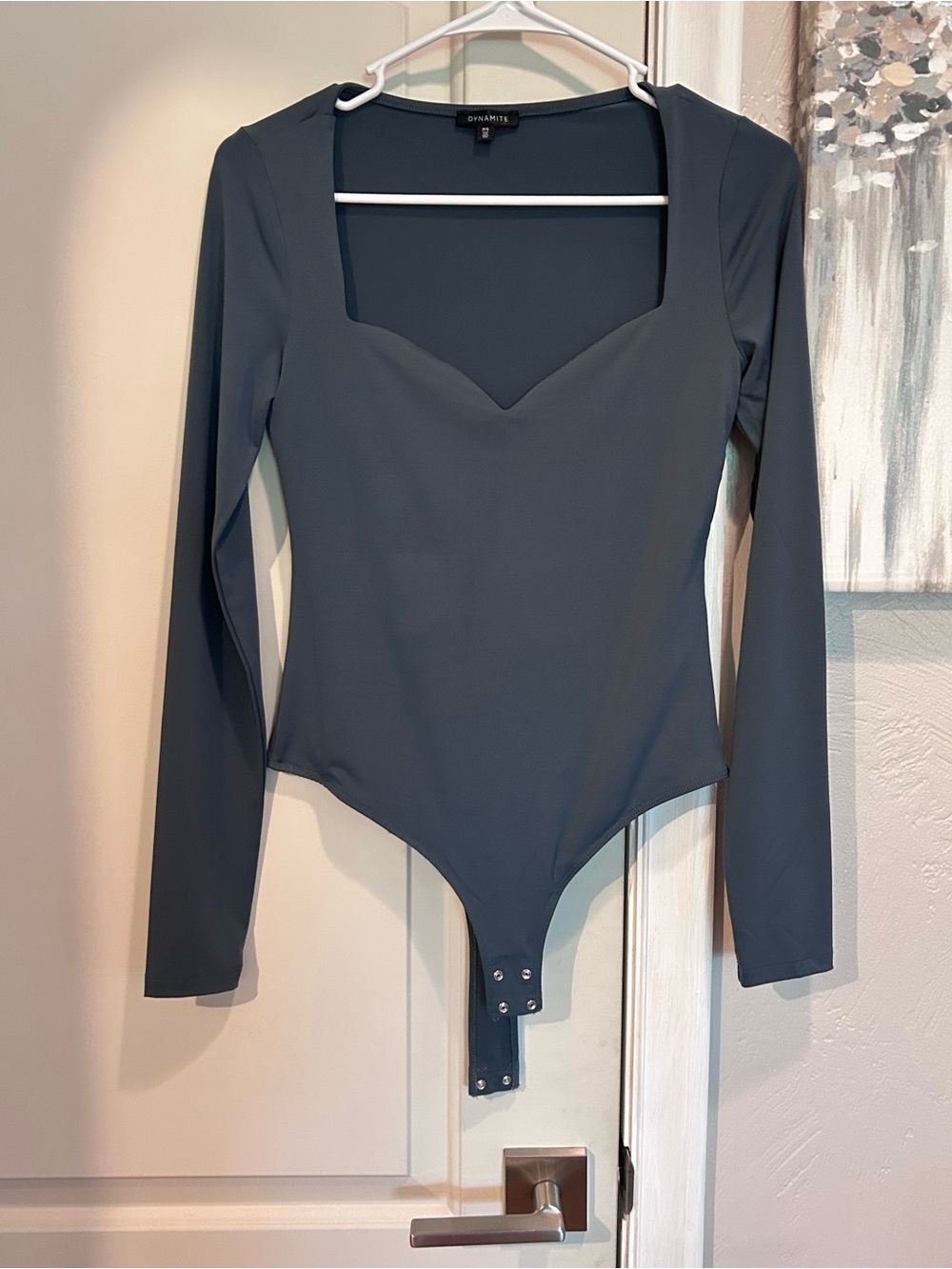 Dynamite Slate Gray Stretchy Bodysuit Top